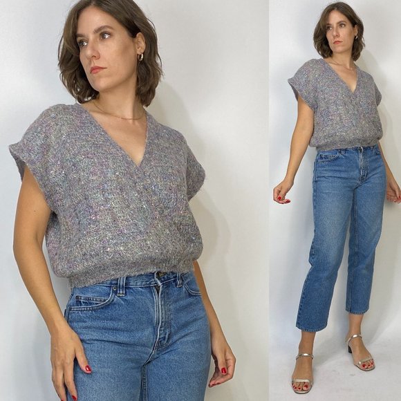 Vintage 80s Sparkly Knit WRAP Sweater Vest! One Size - Picture 1 of 8